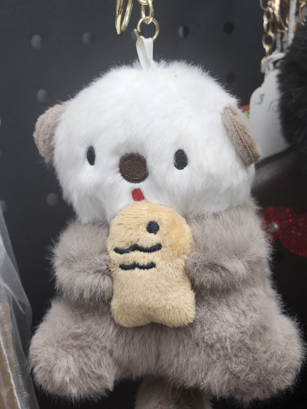 Juicy Couture Plush Bear Keychain in White, Taupe and Beige